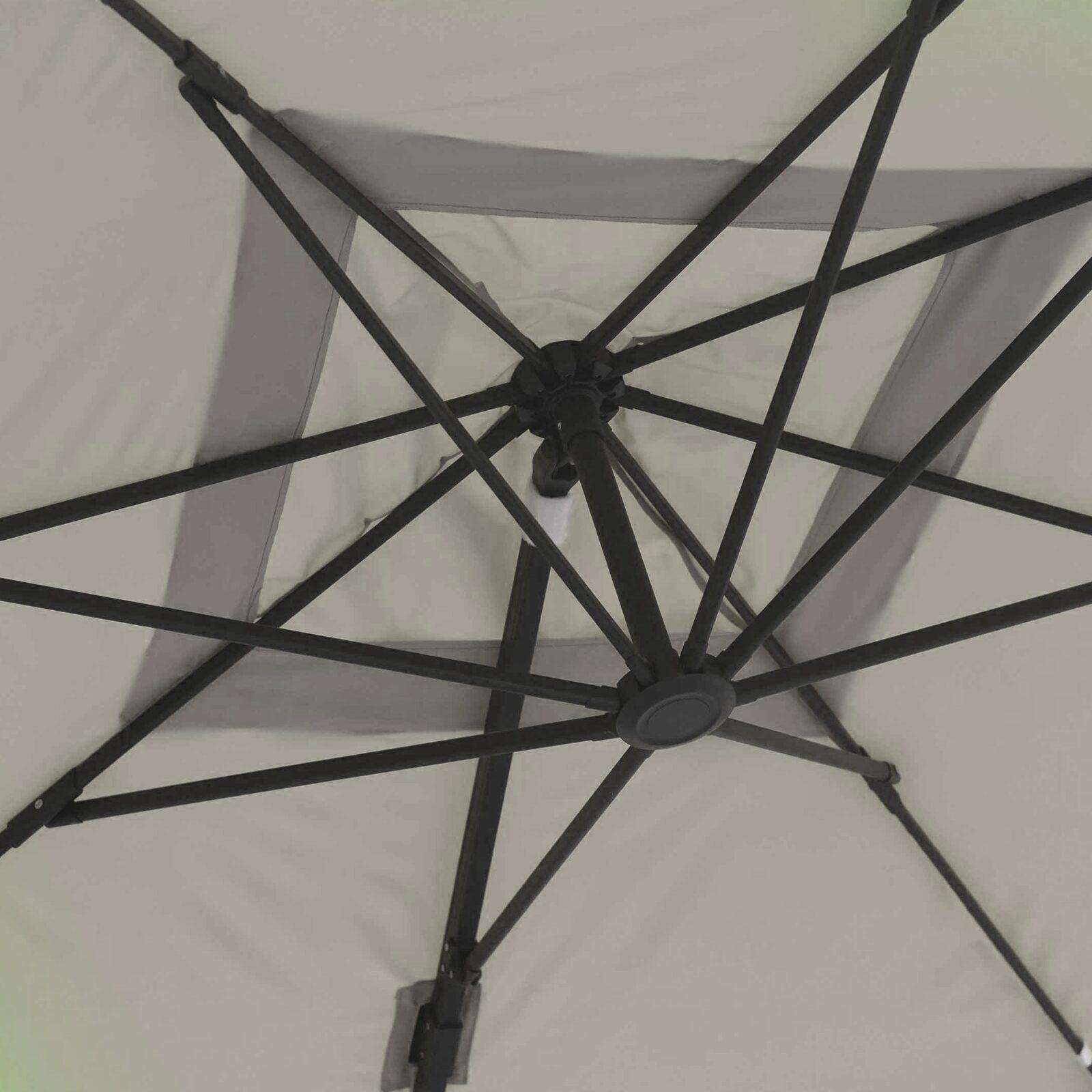 Parasol déporté professionnel aluminium (3x3m), mât rotatif 360°