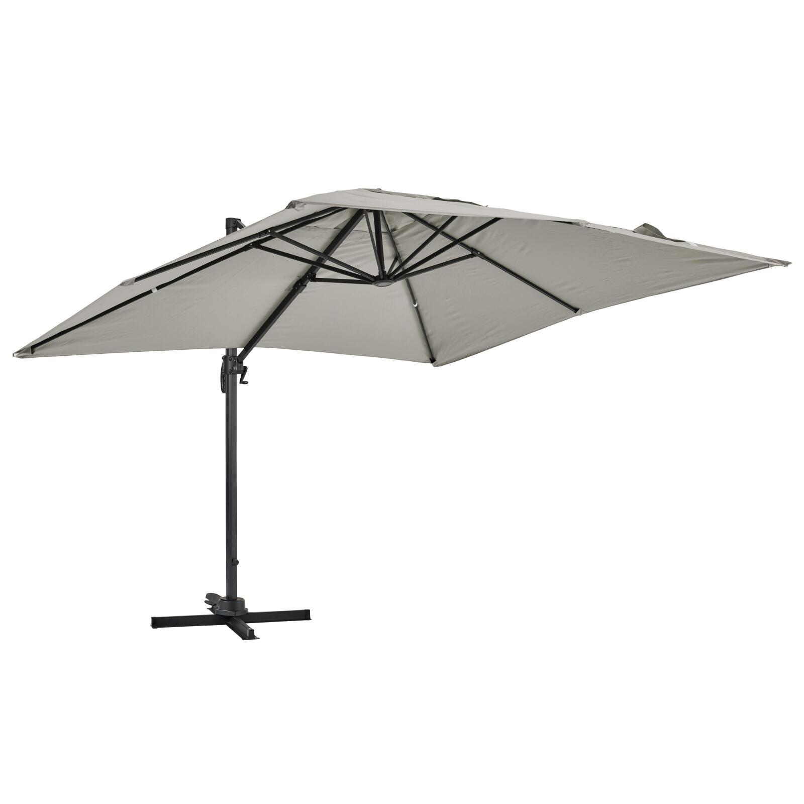 Parasol déporté professionnel aluminium (3x3m), mât rotatif 360°