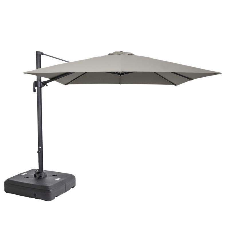 Parasol déporté professionnel carré 250g/m² (3 x 3M) rotatif 360° et Dalle à lester sur roues 100 L