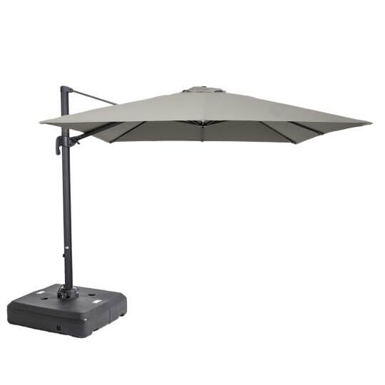 Parasol déporté professionnel 3x3 m carré inclinable 250g/m² rotatif 360° et dalle à lester sur roues 100 L | Mobeventpro