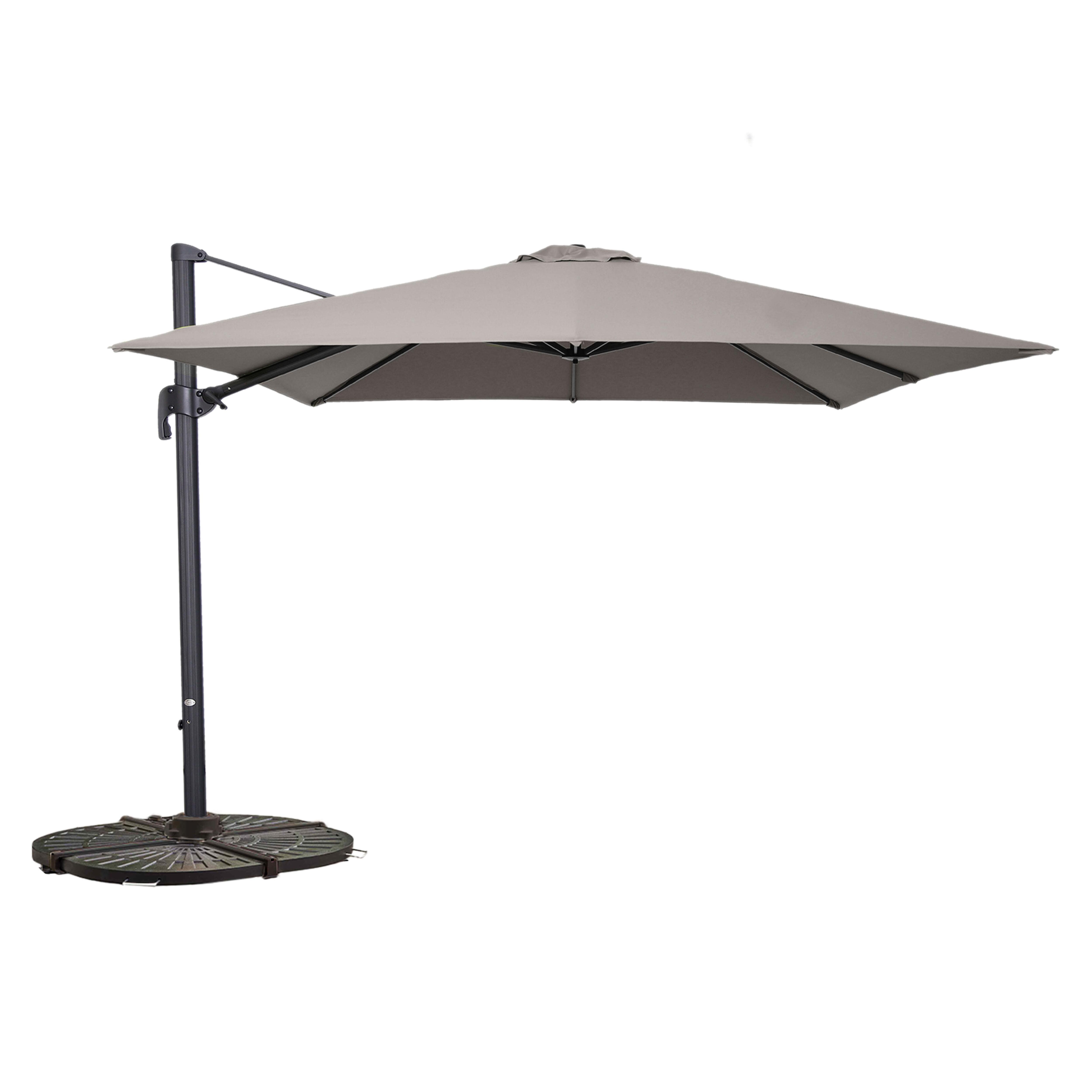 Parasol déporté professionnel 3x3 m carré inclinable 250g/m² rotatif 360° et 4 dalles lestées