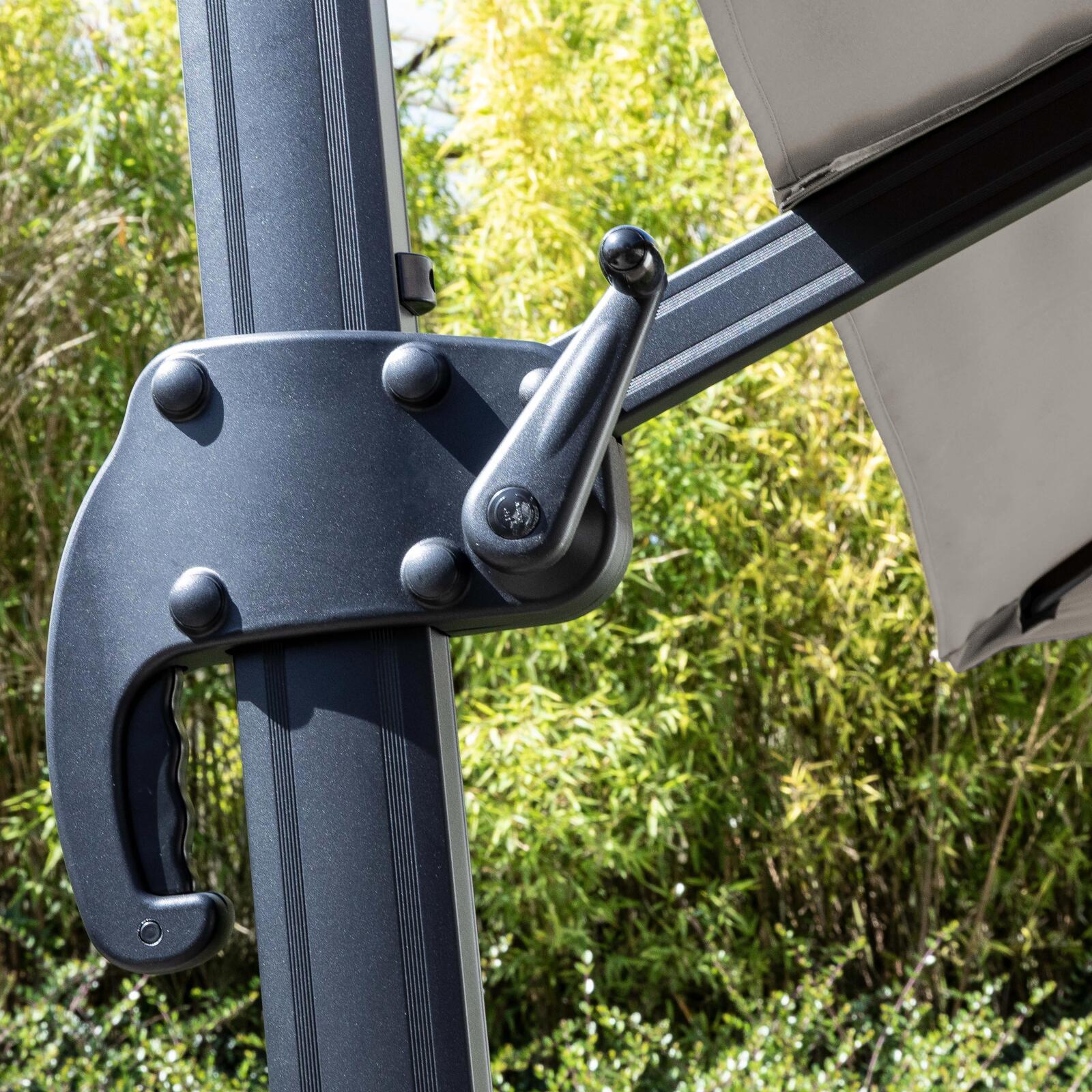 Parasol déporté professionnel carré 250g/m² (3 x 3M) rotatif 360° et Dalle à lester sur roues 100 L