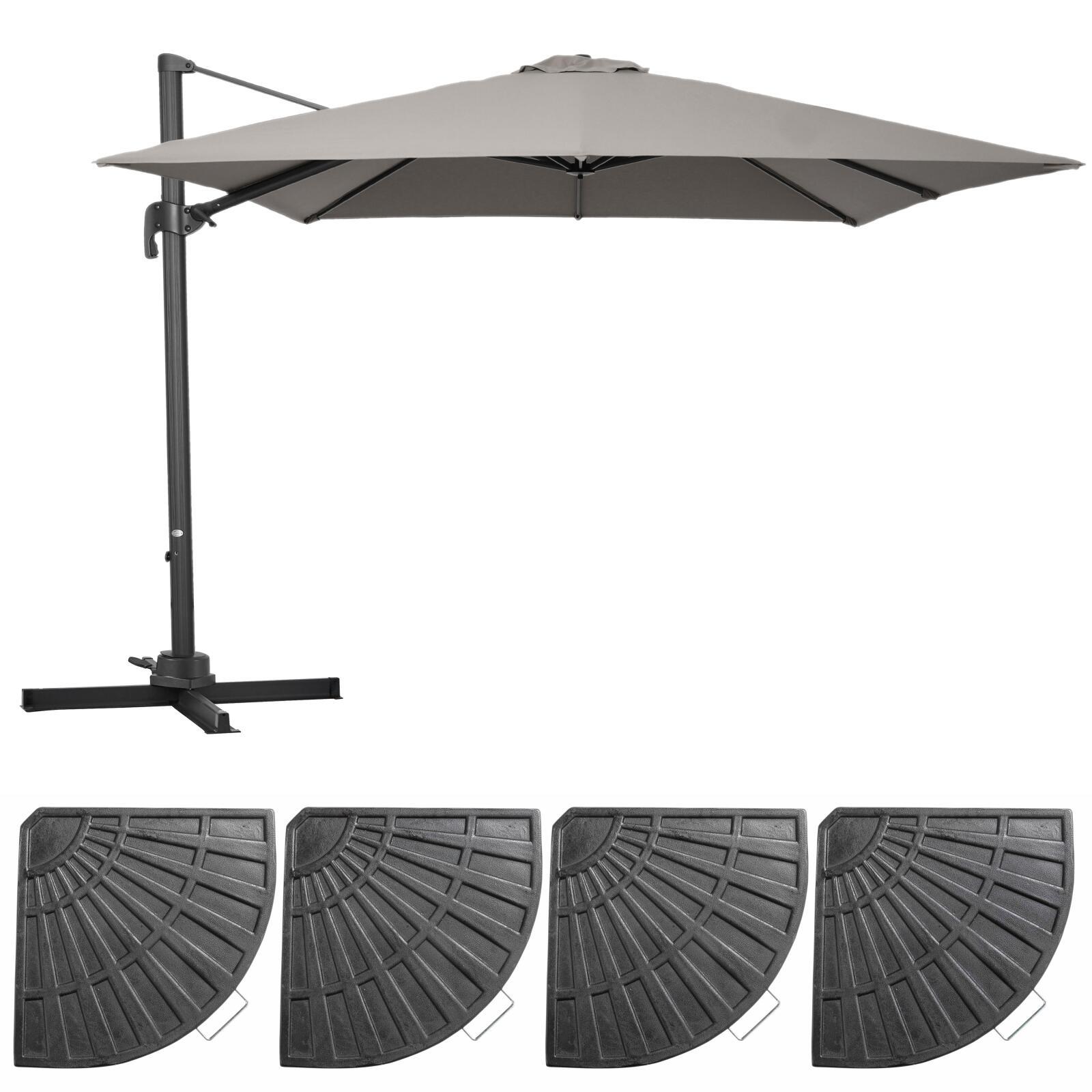 Parasol déporté professionnel carré 250g/m² (3 x 3m) rotatif 360° et 4 dalles lestées