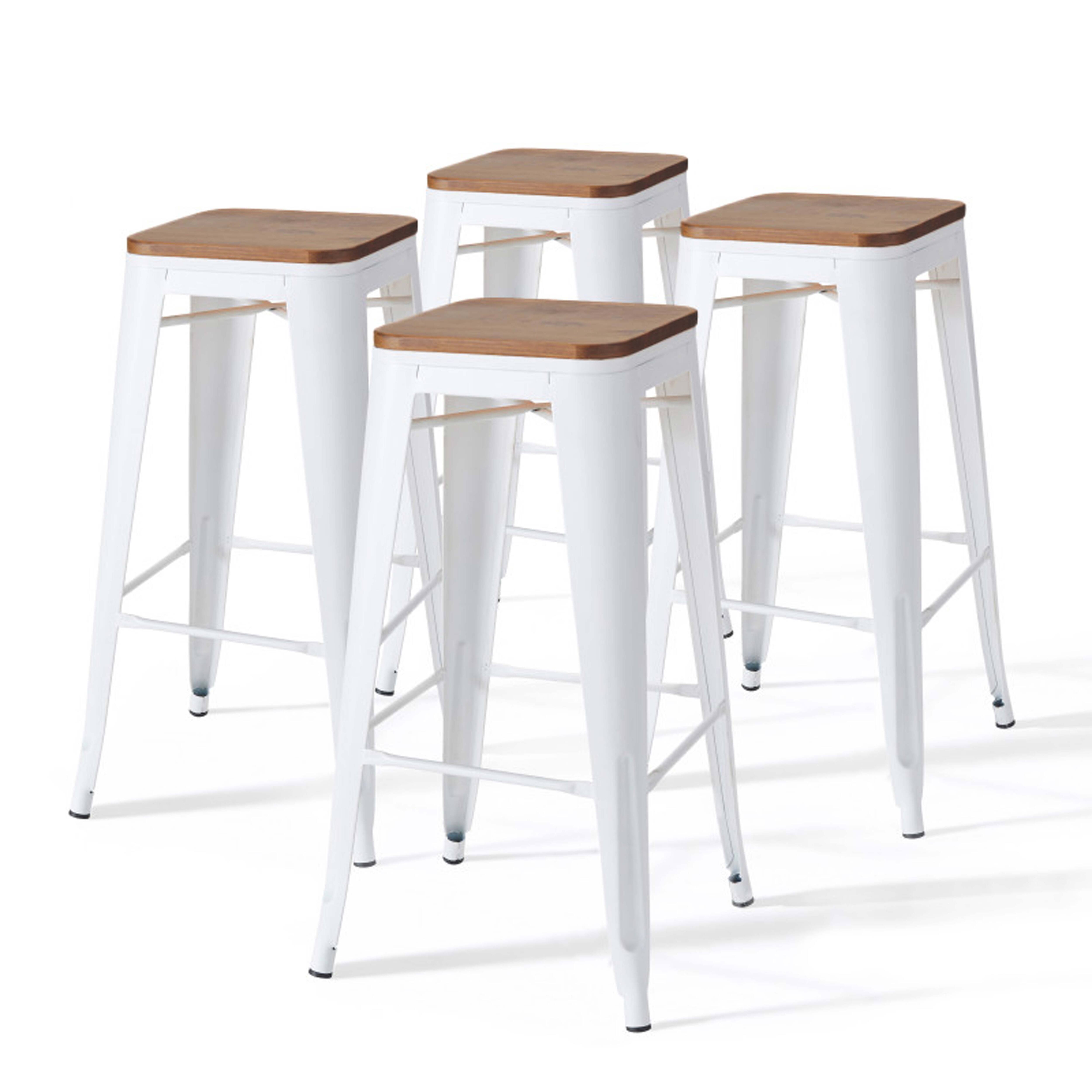 Lot de 4 tabourets de bar en acier mat et bois