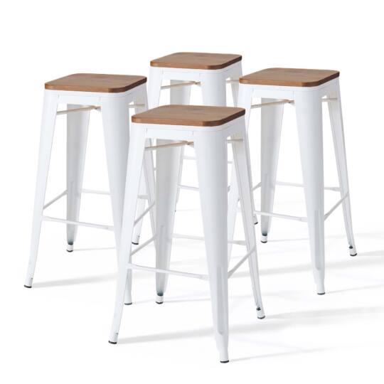 Lot de 4 tabourets de bar métal thermolaqué mat et bois | Mobeventpro
