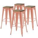 Lot de 4 tabourets de bar en acier mat et bois