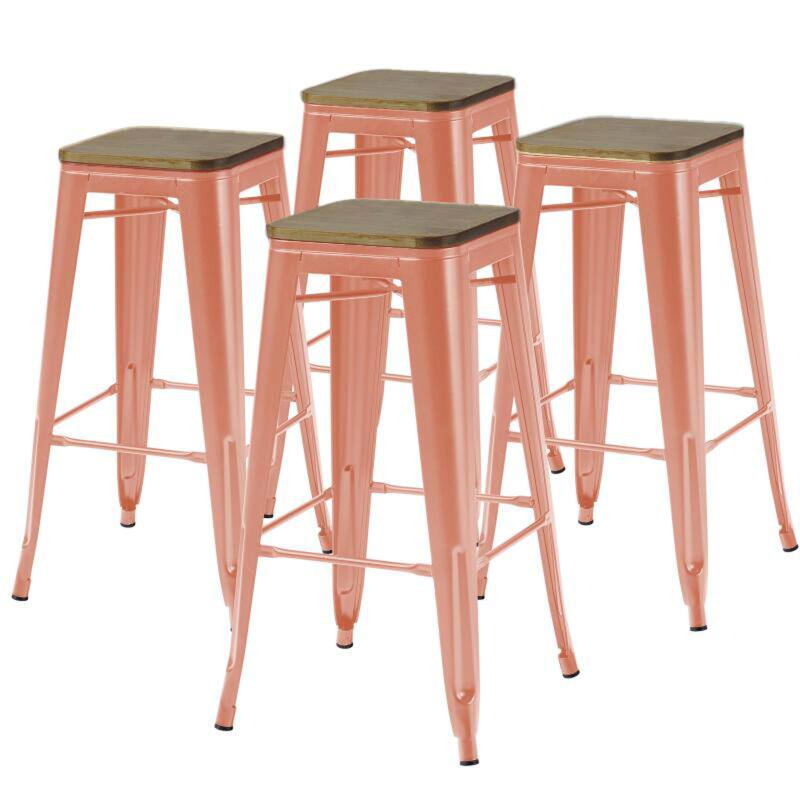 Lot de 4 tabourets de bar en acier mat et bois