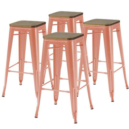Lot de 4 tabourets de bar métal thermolaqué mat et bois | Mobeventpro