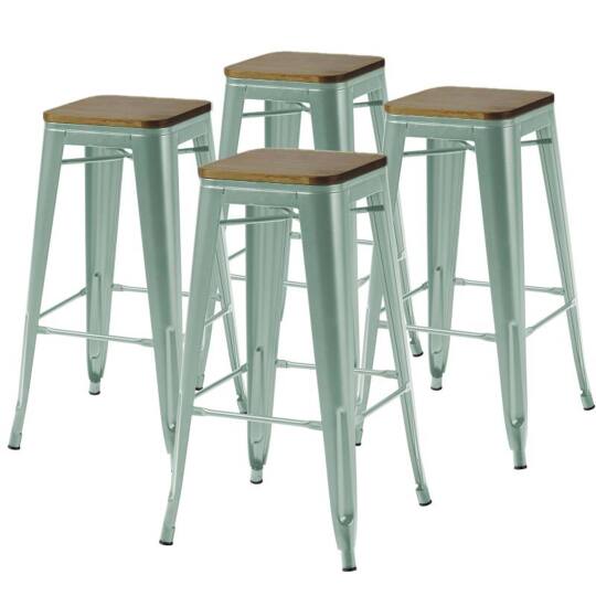 Lot de 4 tabourets de bar métal thermolaqué mat et bois | Mobeventpro