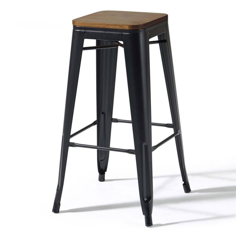 Lot de 4 tabourets de bar en acier mat et bois