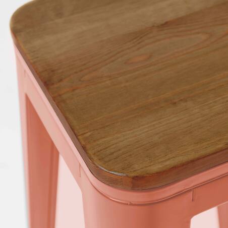 Lot de 4 tabourets de bar en acier mat et bois (3/4)