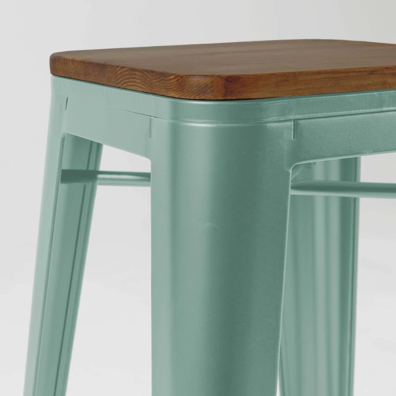 Lot de 4 tabourets de bar en acier mat et bois