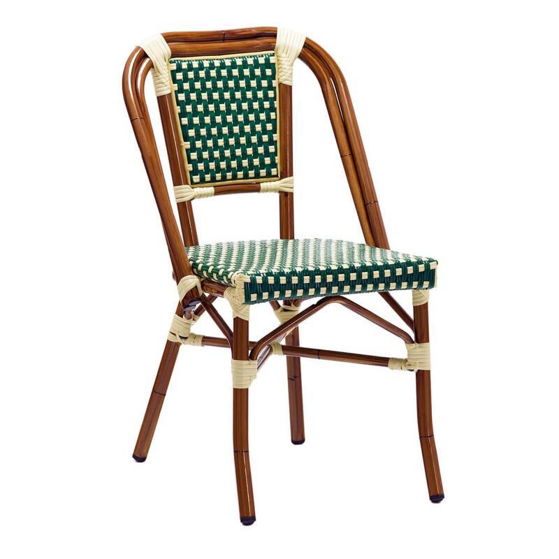 Chaise de terrasse style bistrot parisien en aluminium et rotin synthétique