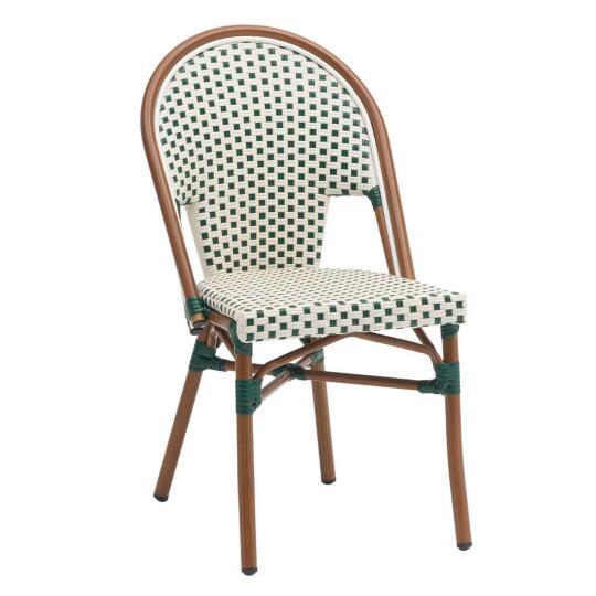 Chaise de terrasse style bistrot parisien en aluminium et rotin synthétique
