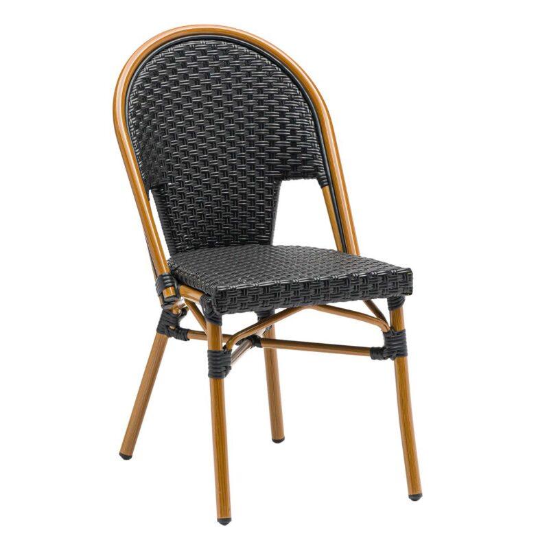 Chaise de terrasse style bistrot parisien en aluminium et rotin synthétique