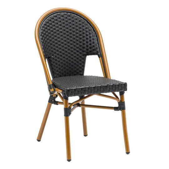 Chaise de terrasse style bistrot parisien en aluminium et rotin synthétique