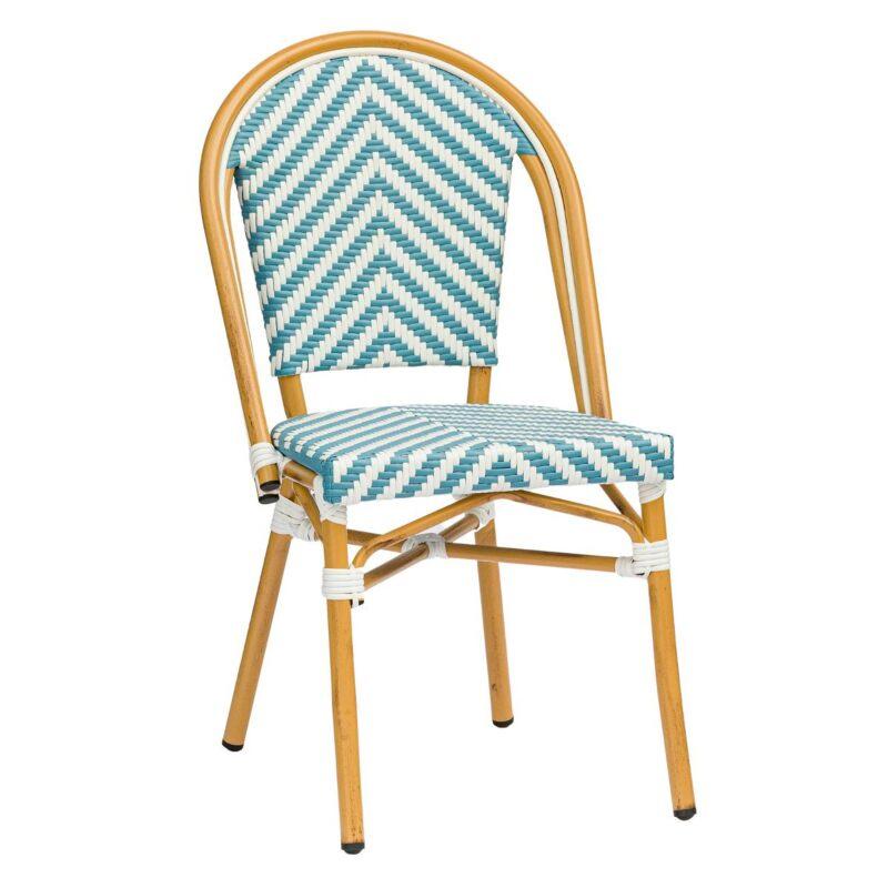 Chaise de terrasse style bistrot parisien en aluminium et rotin synthétique