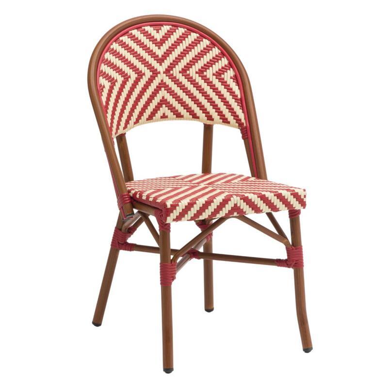 Chaise de terrasse style bistrot parisien en aluminium et rotin synthétique