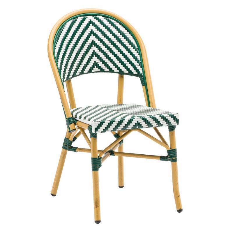Chaise de terrasse style bistrot parisien en aluminium et rotin synthétique