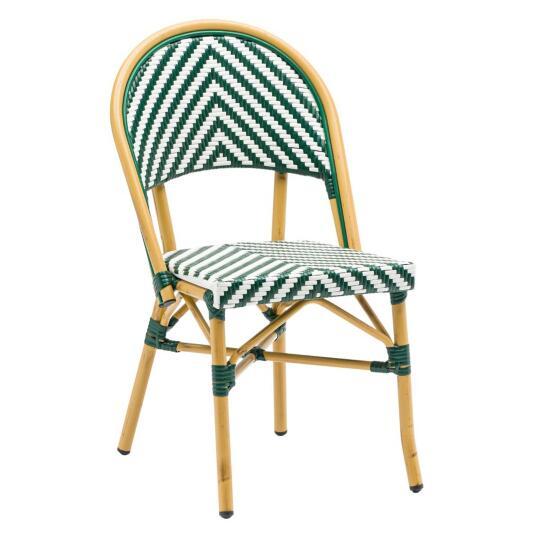 Chaise de terrasse style bistrot parisien en aluminium et rotin synthétique