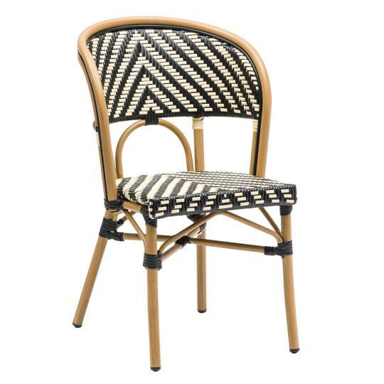 Chaise de terrasse style bistrot parisien en aluminium et rotin synthétique