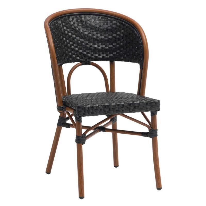 Chaise de terrasse style bistrot parisien en aluminium et rotin synthétique
