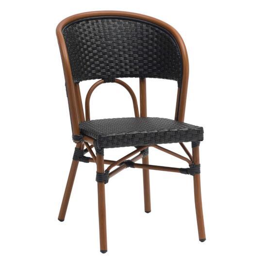 Chaise de terrasse style bistrot parisien en aluminium et rotin synthétique