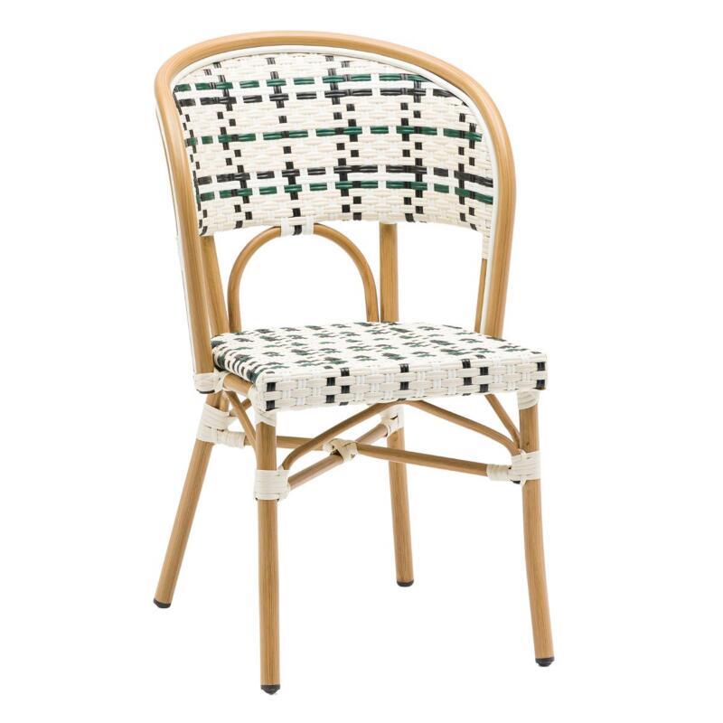 Chaise de terrasse style bistrot parisien en aluminium et rotin synthétique