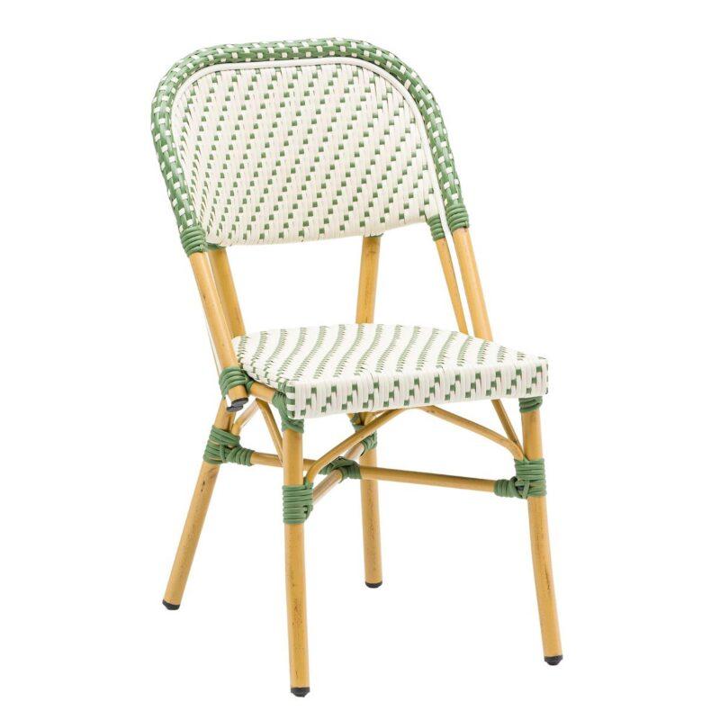 Chaise de terrasse style bistrot parisien en aluminium et rotin synthétique