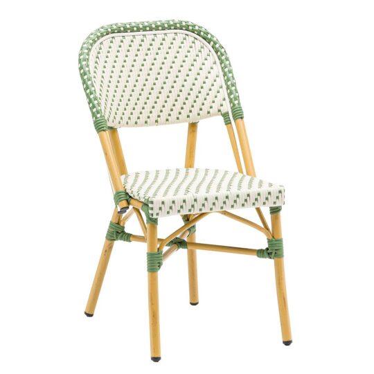 Chaise de terrasse style bistrot parisien en aluminium et rotin synthétique