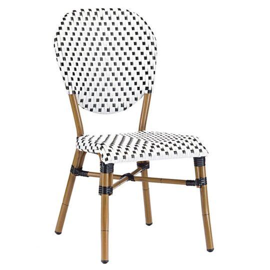 Chaise de terrasse style bistrot parisien en aluminium et rotin synthétique