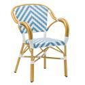 Chaise de terrasse style bistrot parisien en aluminium et rotin synthétique avec accoudoirs
