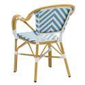 Chaise de terrasse style bistrot parisien en aluminium et rotin synthétique avec accoudoirs