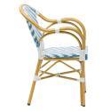 Chaise de terrasse style bistrot parisien en aluminium et rotin synthétique avec accoudoirs