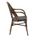 Chaise de terrasse style bistrot parisien en aluminium et rotin synthétique avec accoudoirs