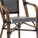 Chaise de terrasse style bistrot parisien en aluminium et rotin synthétique avec accoudoirs