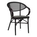 Chaise de terrasse style bistrot parisien en aluminium et rotin synthétique avec accoudoirs