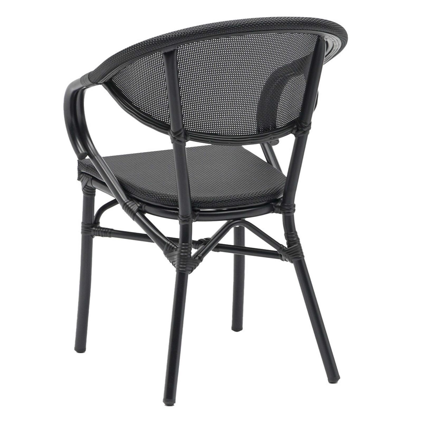 Chaise de terrasse style bistrot parisien en aluminium et rotin synthétique avec accoudoirs