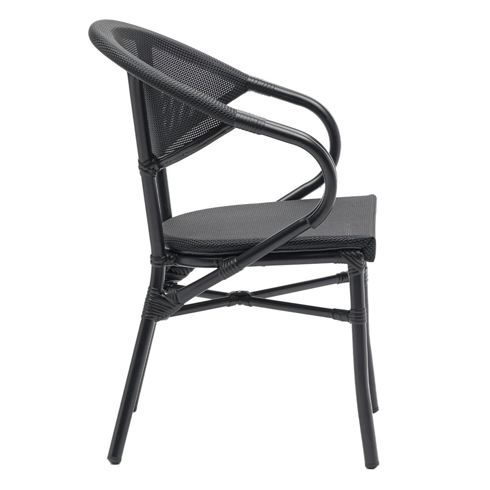 Chaise de terrasse style bistrot parisien en aluminium et rotin synthétique avec accoudoirs