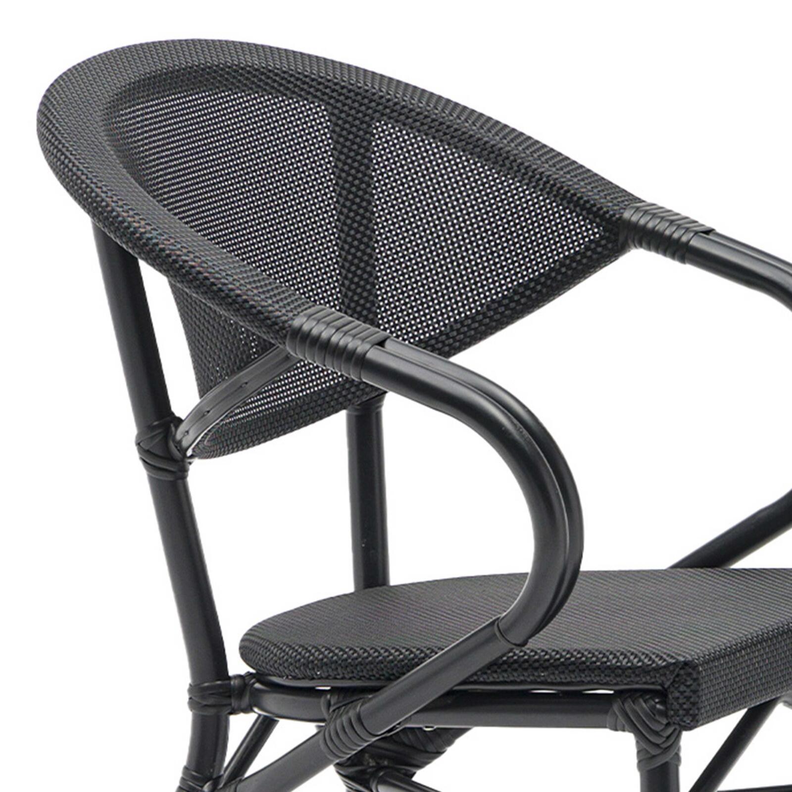 Chaise de terrasse style bistrot parisien en aluminium et rotin synthétique avec accoudoirs