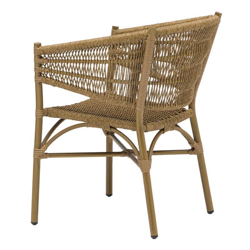 Chaise de terrasse style bistrot parisien en aluminium et rotin synthétique avec accoudoirs