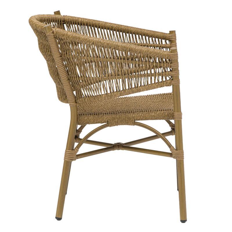 Chaise de terrasse style bistrot parisien en aluminium et rotin synthétique avec accoudoirs