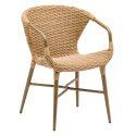Chaise de terrasse style bistrot parisien en aluminium et rotin synthétique avec accoudoirs