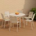 Table de terrasse ronde en métal Ø120 cm et 6 chaises avec accoudoirs