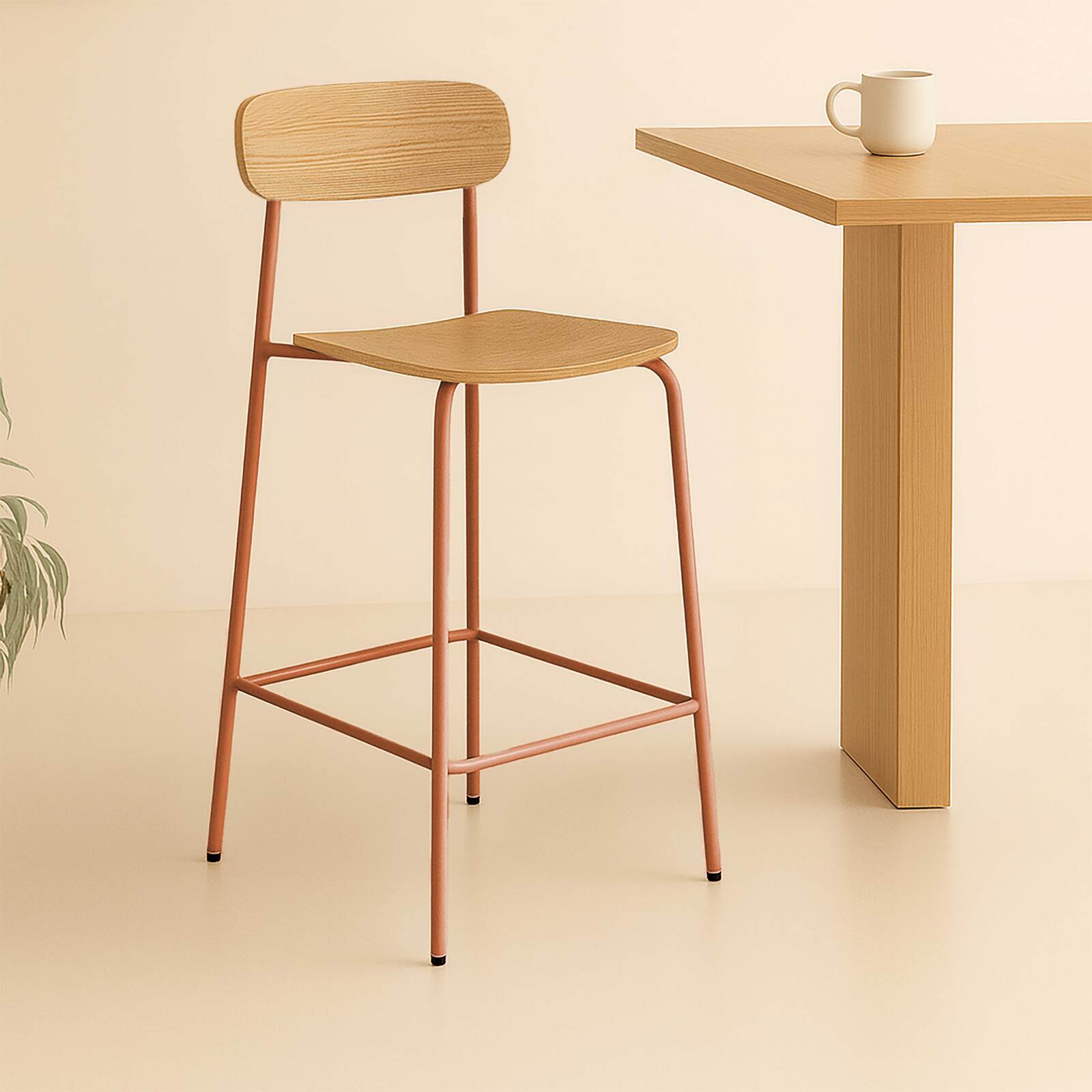 Lot de 2 chaises hautes de restaurant en métal et bois