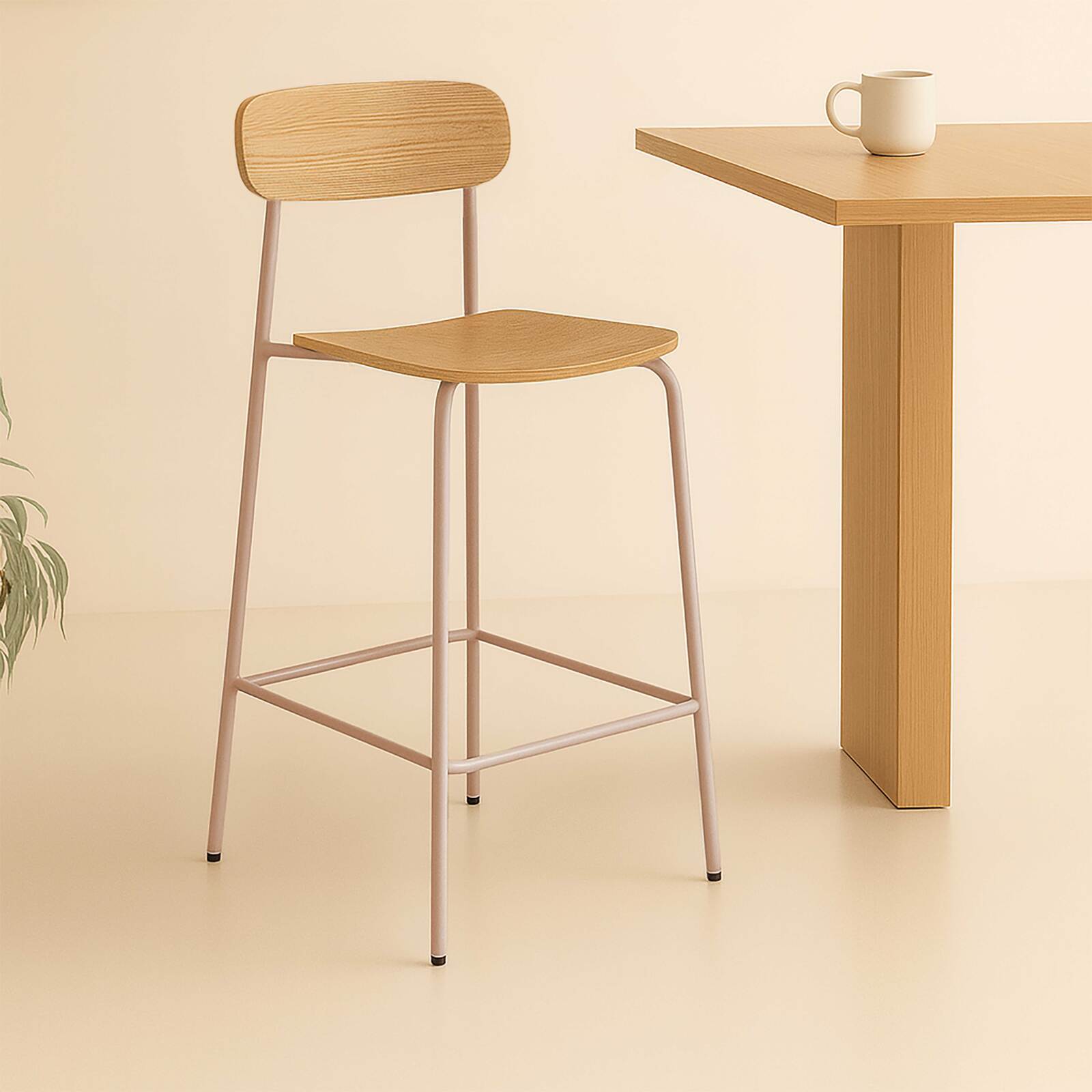 Lot de 2 chaises hautes de restaurant en métal et bois