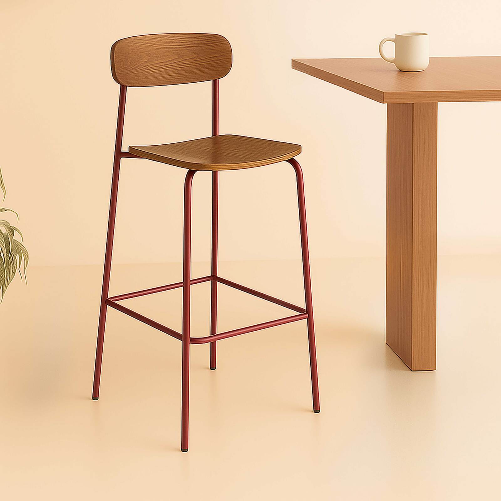 Lot de 2 chaises hautes de restaurant en métal et bois