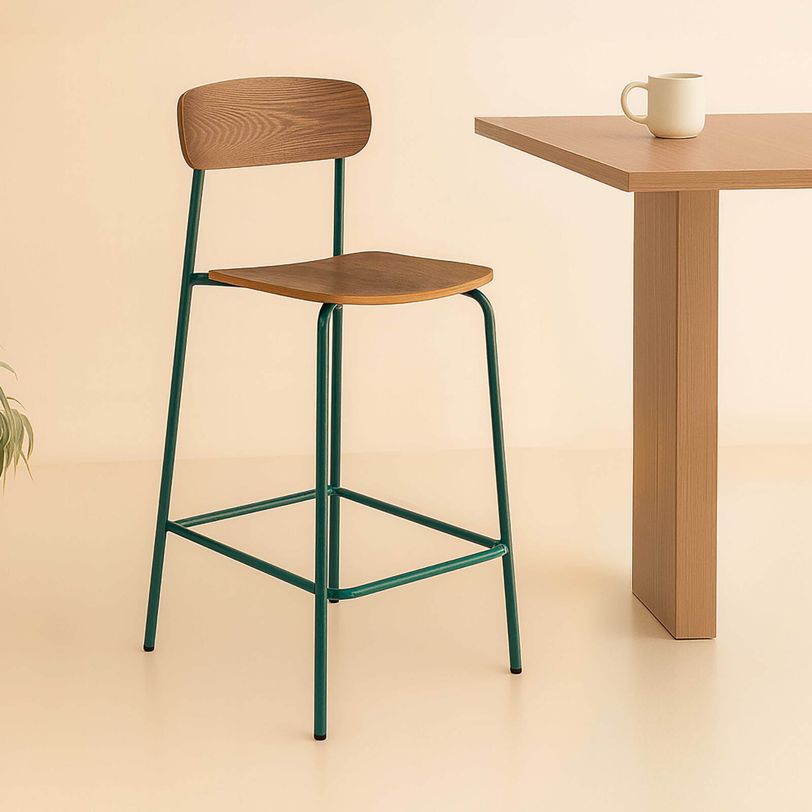 Lot de 2 chaises hautes de restaurant en métal et bois