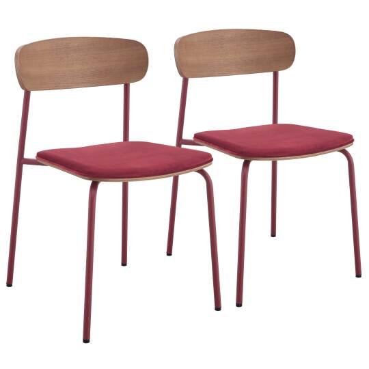 Lot de 2 chaises de restaurant en métal, bois et tissu