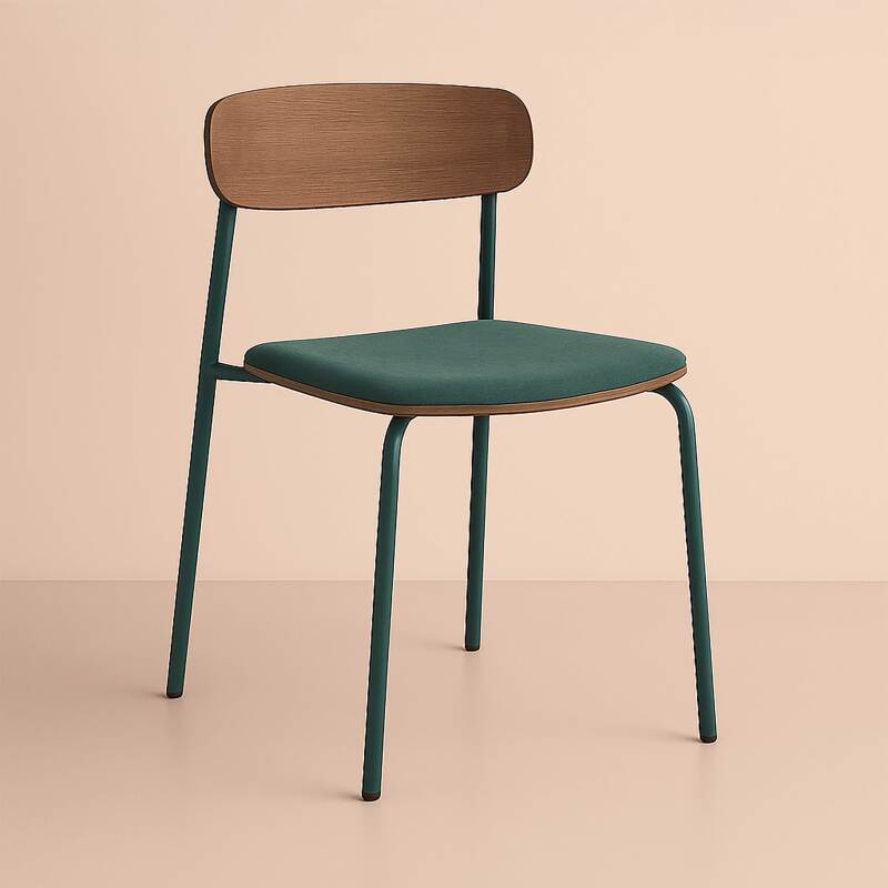 Lot de 2 chaises de restaurant en métal, bois et tissu